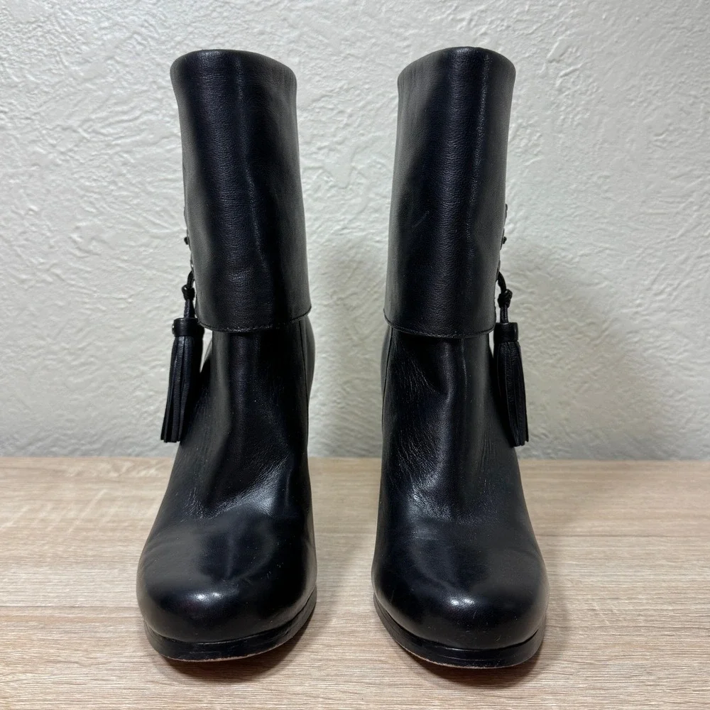 Coach Legra Heeled Boots 7 Tassel Foldover Leather Biker Club Streetwear Luxury - Picture 4 of 10
